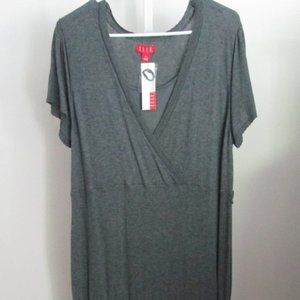 ELLE Woman $78 Lined S/S Med Heather Grey Empire Waist P/O Sweater Dress 1X NWT